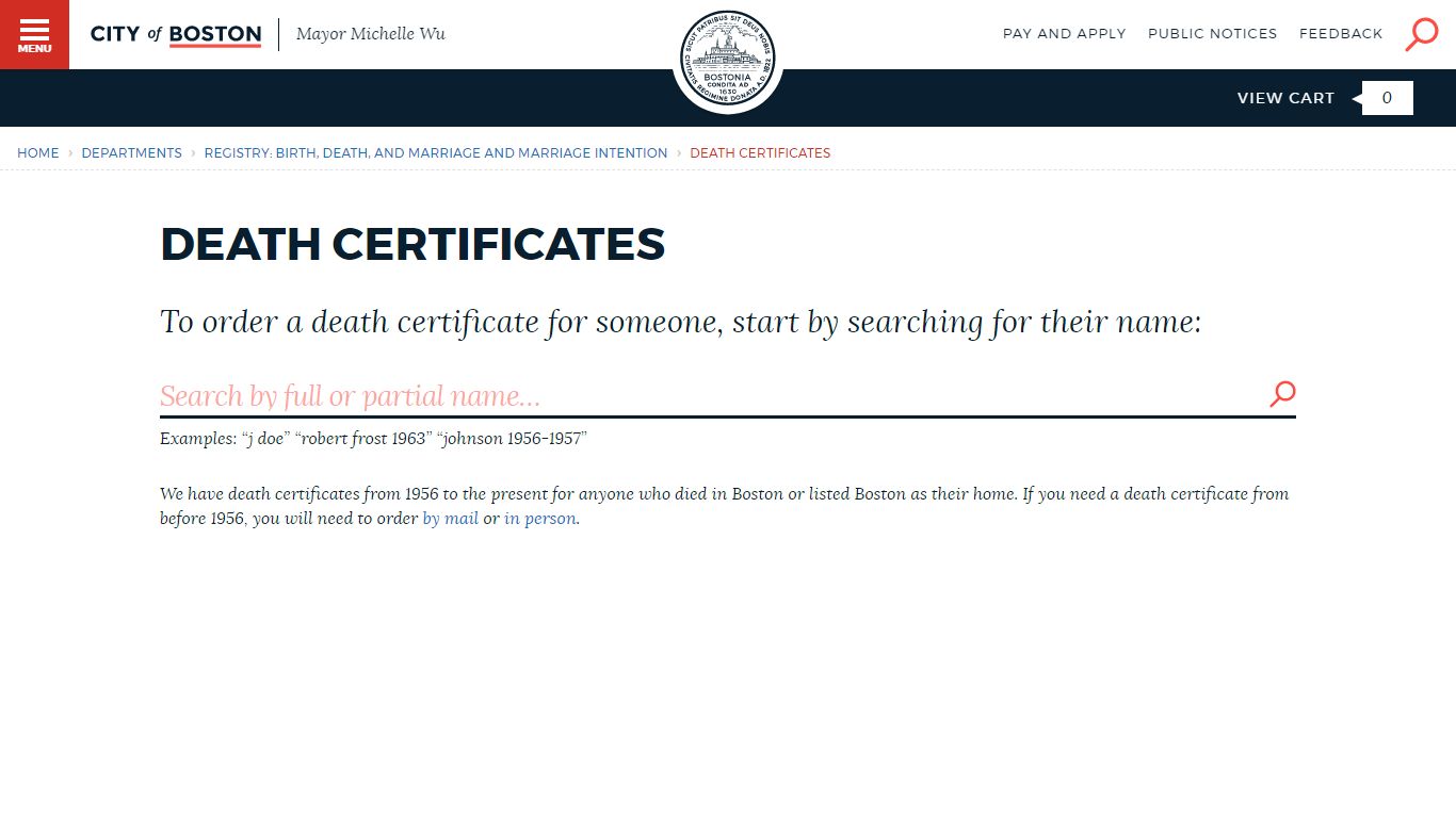 Boston.gov — Death Certificates